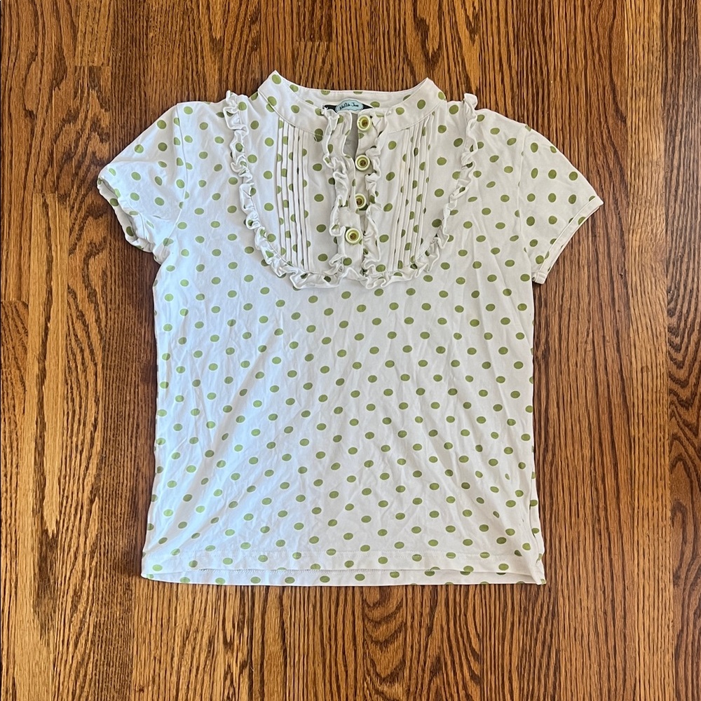 Matilda Jane size 12 White and Green Polka Dot Blouse